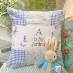 Peter Rabbit?? Alphabet Cushion Gingham - Personalised Baby Gift Personalized Pillow Beatrix Potter Nursery 1st Birthday - thumbnail 2
