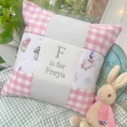 Peter Rabbit?? Alphabet Cushion Gingham - Personalised Baby Gift Personalized Pillow Beatrix Potter Nursery 1st Birthday - thumbnail 3