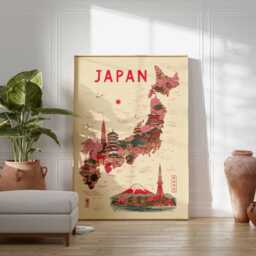 Japan Map Poster, Vintage Travel Wall Art, Japanese Landmarks Illustration - thumbnail 3