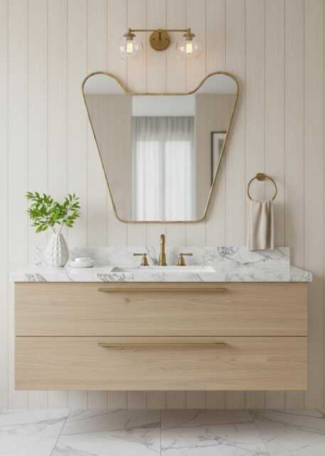 Curved Shield Bathroom Mirror - Asymmetrical Modern Vanity - image 1