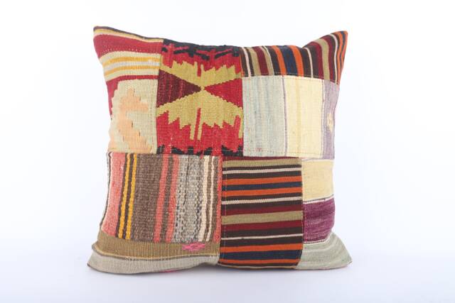 Handmade Kilim Pillow Cover Vintage Turkish Wool Floral Cushion - 20x20 - image 1