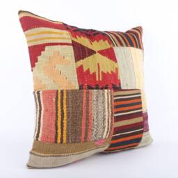 Handmade Kilim Pillow Cover Vintage Turkish Wool Floral Cushion - 20x20 - thumbnail 2