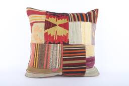 Handmade Kilim Pillow Cover Vintage Turkish Wool Floral Cushion - 20x20 - thumbnail 1