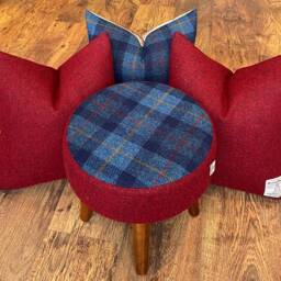Blue Tartan & Red Harris Tweed Small Footstool With Dark Varnished Wooden Legs - thumbnail 4