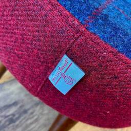 Blue Tartan & Red Harris Tweed Small Footstool With Dark Varnished Wooden Legs - thumbnail 3