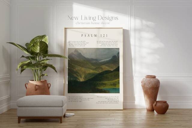 Psalm 121 I Lift Up My Eyes To The Hills Poster, Landscape Art, Bible Verse Prints, Modern Christian Home Decor, Faith Poster - image 1