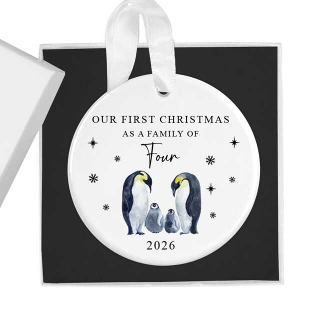Our First Christmas As A Family Of Four 2026 Bauble With Gift Box, 4 Xmas Ornament, New Baby Gift, Keepsake, Parents - image 1
