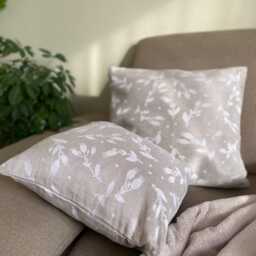 Organic Linen Cushion Cover Cream Floral Woven Pillow Slip - thumbnail 2