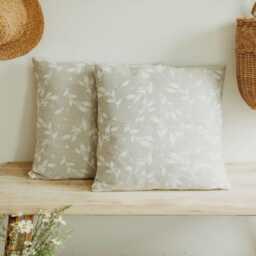 Organic Linen Cushion Cover Cream Floral Woven Pillow Slip - thumbnail 4