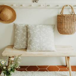 Organic Linen Cushion Cover Cream Floral Woven Pillow Slip - thumbnail 3
