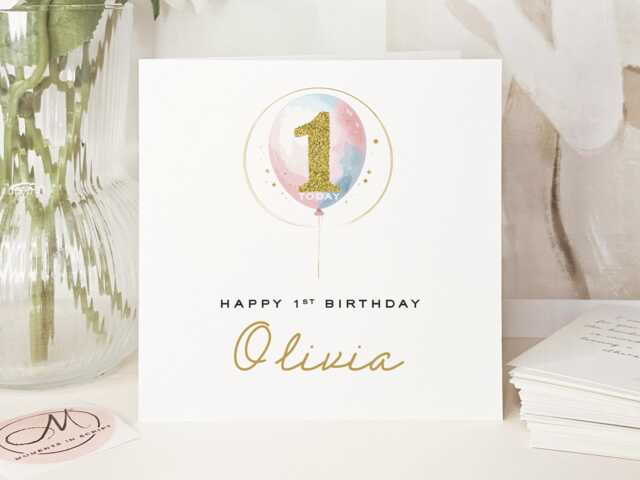 Personalised 1st Birthday Balloon Card Gold Glitter Handmade Card - image 1