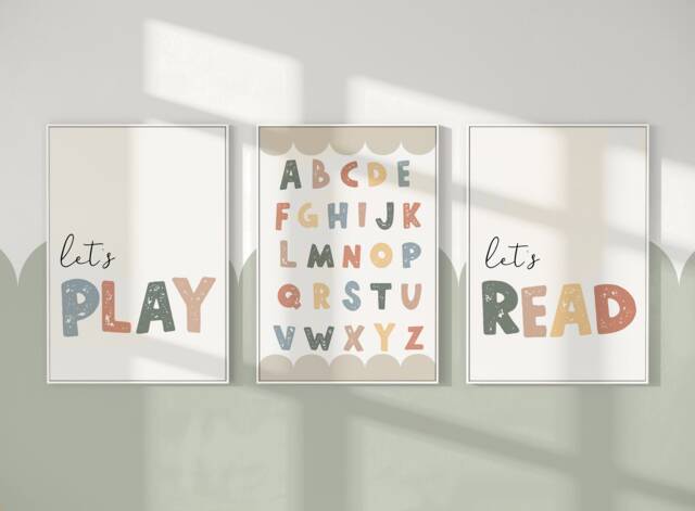 Lets Read, Let's Play, Neutral Kids Prints, Boys Bedroom, Unisex Decor, Playroom Prints, Playroom Decor, Girls, Abc, Toddler Room, Kids Wall Art - image 1