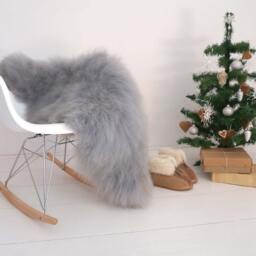 Sheepskin Icelandic Bright Grey X Throw Genuine Leather Sheep Skin Decorative Rug Grey Comfy, Cozy, Hair Is Very Thick, Shiny - thumbnail 2