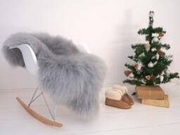 Sheepskin Icelandic Bright Grey X Throw Genuine Leather Sheep Skin Decorative Rug Grey Comfy, Cozy, Hair Is Very Thick, Shiny - thumbnail 1