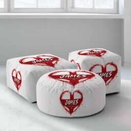 Personalised Name Heart England Flag Kids Pouffe Three Lions Football Supporter Decor St Georges Cross Sports Fan Bedroom Playroom Seat Rest
