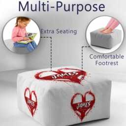 Personalised Name Heart England Flag Kids Pouffe Three Lions Football Supporter Decor St Georges Cross Sports Fan Bedroom Playroom Seat Rest - thumbnail 2