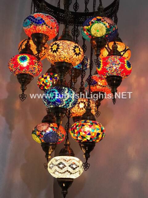 15 - Ball Turkish Sultan Mosaic Chandelier With Large Globes Multi-Color - image 1