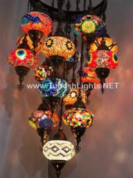 15 - Ball Turkish Sultan Mosaic Chandelier With Large Globes Multi-Color - thumbnail 1