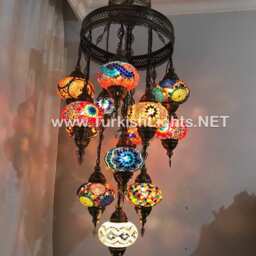 15 - Ball Turkish Sultan Mosaic Chandelier With Large Globes Multi-Color - thumbnail 4
