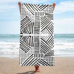 Black & White Patterned Beach Towel Abstract Shapes - thumbnail 2
