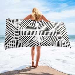 Black & White Patterned Beach Towel Abstract Shapes - thumbnail 1