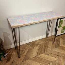 For??t Vinyl Topped Pattern Ply Table Colourful Bright Funky Chic Industrial Hairpin Leg Desk Handcrafted With Solid Plywood - thumbnail 4