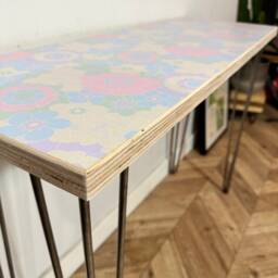For??t Vinyl Topped Pattern Ply Table Colourful Bright Funky Chic Industrial Hairpin Leg Desk Handcrafted With Solid Plywood - thumbnail 2