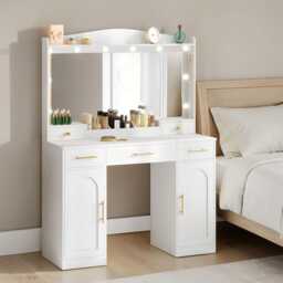 Dressing Table Led Mirror Modern Makeup Desk With 5 Drawers & Cabinets - thumbnail 2