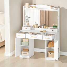 Dressing Table Led Mirror Modern Makeup Desk With 5 Drawers & Cabinets - thumbnail 3