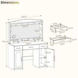 Dressing Table Led Mirror Modern Makeup Desk With 5 Drawers & Cabinets - thumbnail 4