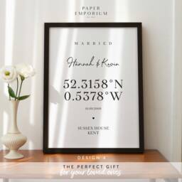 Framed Location Prints - Married, Custom Coordinates Print, Latitude Longitude, Wedding Gift, Personalised Gift For Couple, #089 - thumbnail 3