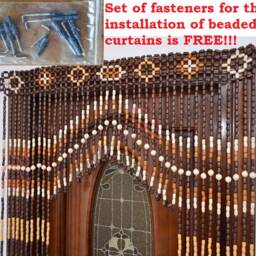 Handmade Wooden Beaded Door Curtain Natural Beech Wood Decor - thumbnail 2
