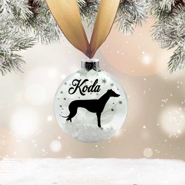 Greyhound Whippet Dog Personalised Ornament - Custom Glass Christmas Bauble - image 1