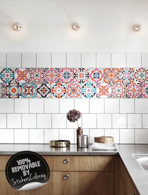Mexican Tile Stickers, Pack Of 24, Colorful, Backsplash Decals, Ornamental, Mexico, Decal, Removable, Decorative, Tradicional #48T - image 1