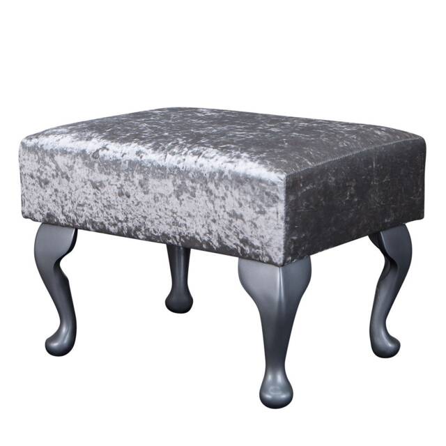 Handmade Shimmer Silver Footstool Queen Anne Style Legs - image 1