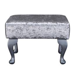 Handmade Shimmer Silver Footstool Queen Anne Style Legs - thumbnail 2