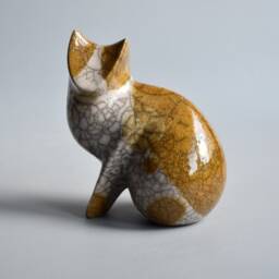Ceramic Sculpture Of A Cat, Spotted Cat, Ceramics Raku, Cognac, Glaze, Art, Pets, Christmas Present, Original Gift, Collection Cats, Black Cat - thumbnail 3