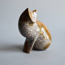 Ceramic Sculpture Of A Cat, Spotted Cat, Ceramics Raku, Cognac, Glaze, Art, Pets, Christmas Present, Original Gift, Collection Cats, Black Cat - thumbnail 2