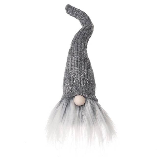 Gonk in Grey Woollen Hat Christmas Toy Decoration - Festive Winter Wonderland Kids Children Fairytale Kitsch Ornament Gift