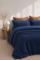 Ocean Blue Waffle 100% Cotton Duvet Cover Set