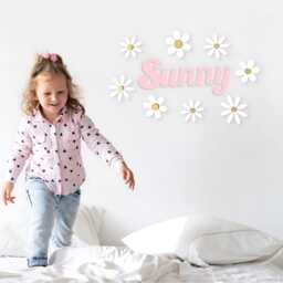 Personalised Wooden Name Sign For Girls - Floral Wall Art, Daisy Bedroom Decor, Nursery Door Plaque, Kids Sign, Playroom Decor - thumbnail 1