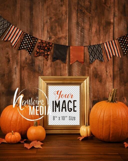 Empty Blank Halloween Frame Stock Styled Photography - Fall Decor On Wood Background, Product Mockup Photo Mock Up 8x10 Poster - image 1
