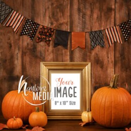 Empty Blank Halloween Frame Stock Styled Photography - Fall Decor On Wood Background, Product Mockup Photo Mock Up 8x10 Poster - thumbnail 2