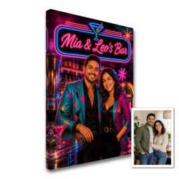 Personalised 80S Neon Bar Canvas From Photo, Custom Sign Text, Retro Cocktail Lounge Wall Art For Home Hosts Decor Gift - thumbnail 1