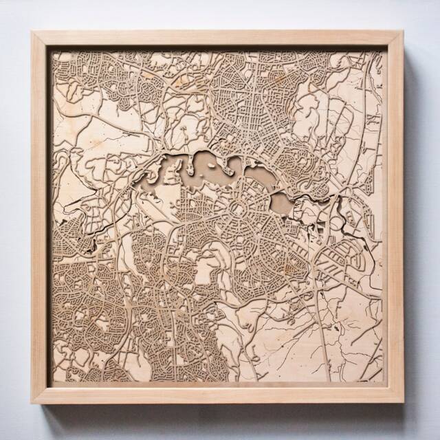 Canberra Wooden Map - Laser Cut Pinewood City Streets, Framed Wall Art - image 1