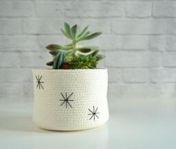 Nordic Cotton Planter Basket Embroidered Star Decor, Succulent Pot