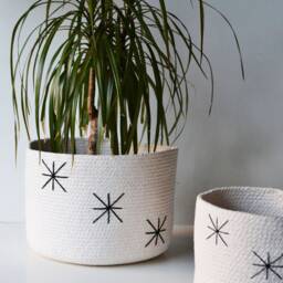 Nordic Cotton Planter Basket Embroidered Star Decor, Succulent Pot - thumbnail 2
