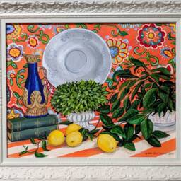 Still Life Painting Hoya Plant Les Miserables Books Streched Canvas Print - thumbnail 2