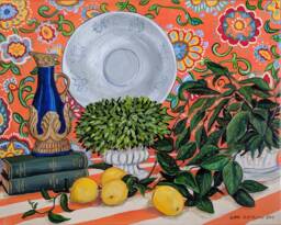 Still Life Painting Hoya Plant Les Miserables Books Streched Canvas Print - thumbnail 1