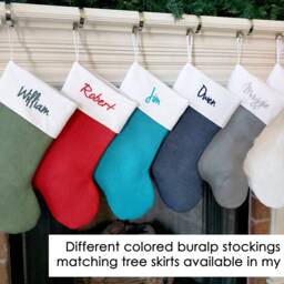 Christmas Stocking. Personalized Gray Silver Burlap Stocking White Quilted Cotton Stockings 8 Styles - thumbnail 3